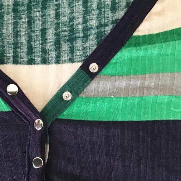 Ribbed Knit Striped Snap Button Henley Top - Picture 6 of 6